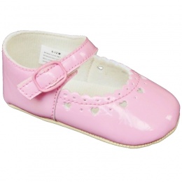 Baby Girls Pink Patent Heart Pram Shoes